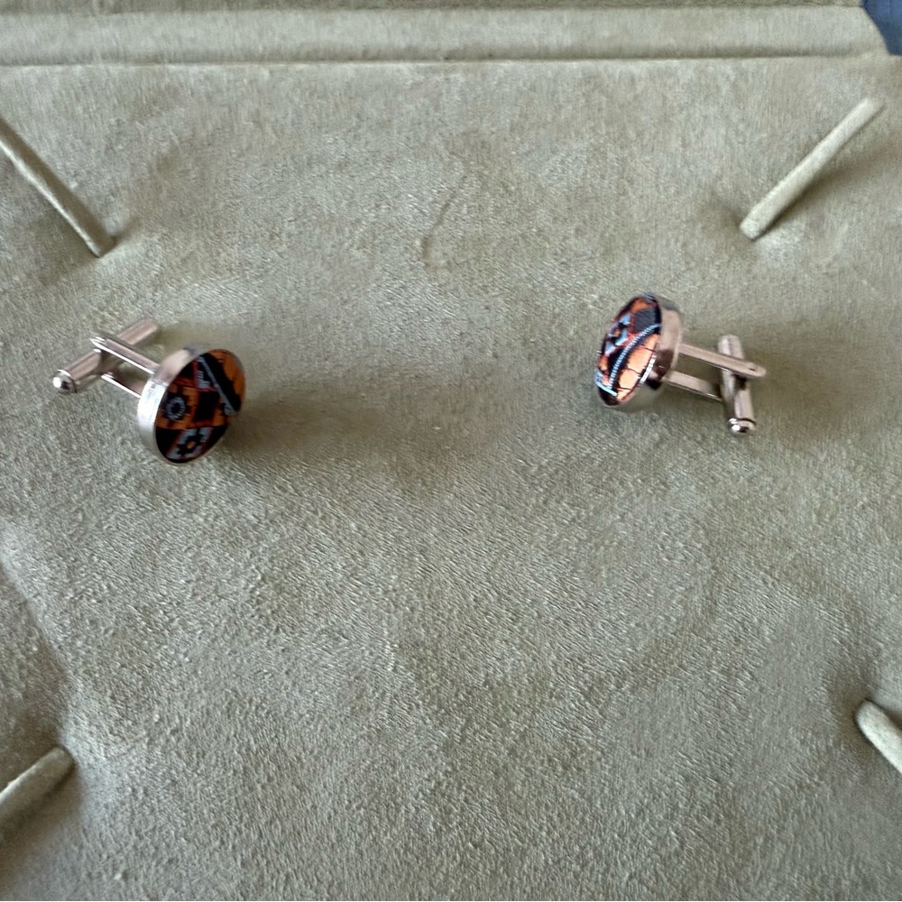 Silver And Brown Patterned Cufflinks - image 2